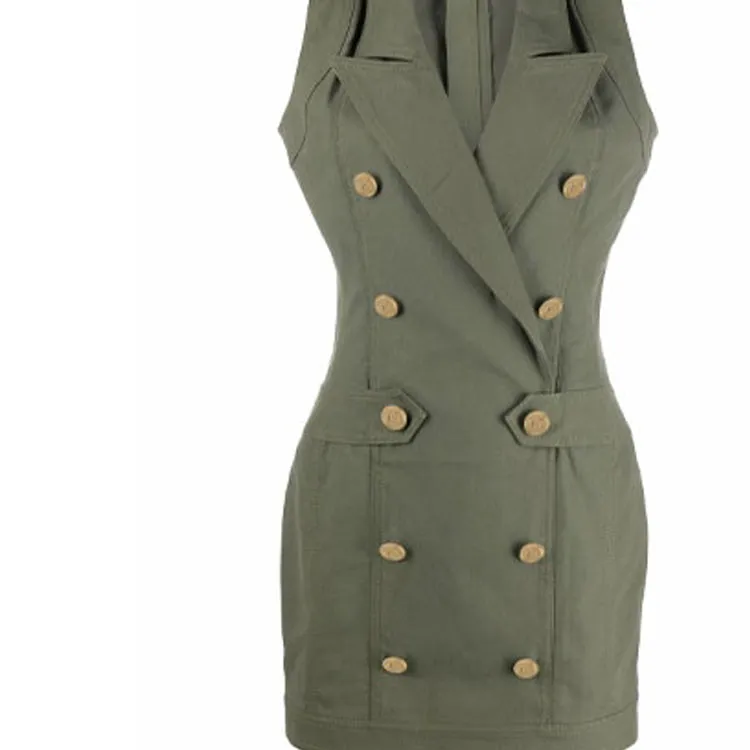 BALMAIN FW21 Sleeveless Dress Women's Green-4