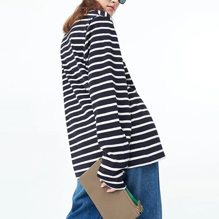MARDI MERCREDI Drop Shoulder Sleeve T Shirt Women's Navy Blue-1
