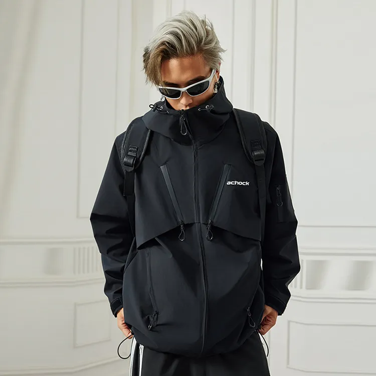 A Chock Waterproof And Windproof Windbreaker Jacket Unisex Black-2