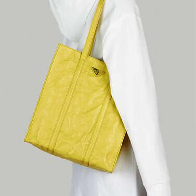 PRADA Leather Tote Bag Shopping Bag Shoulder Bag Handbag Small Size Women's Yellow-4