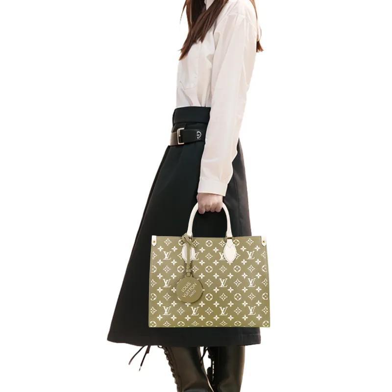 LOUIS VUITTON Onthego Mm Khaki Green/Beige/Cream-9