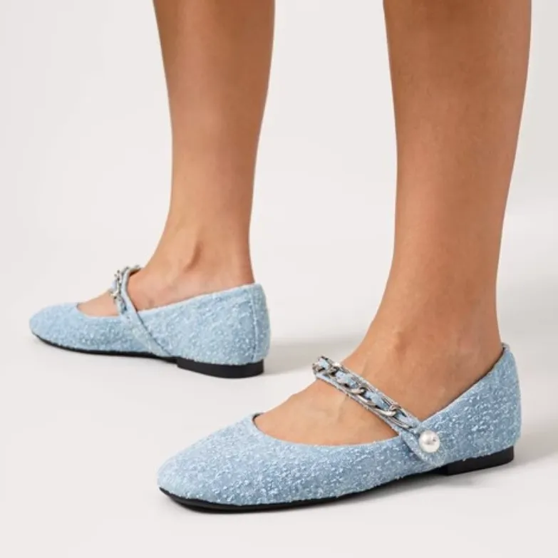 STEVE MADDEN Flat Mary Jane Shoes 1.3cm Women's Denim Blue-3