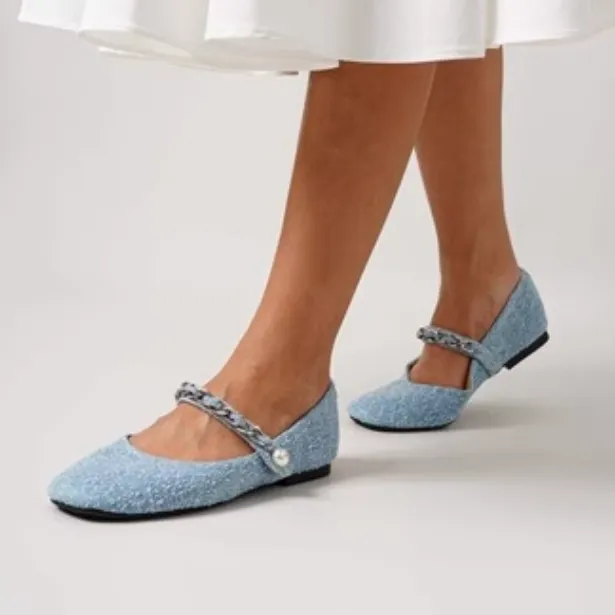STEVE MADDEN Flat Mary Jane Shoes 1.3cm Women's Denim Blue-6