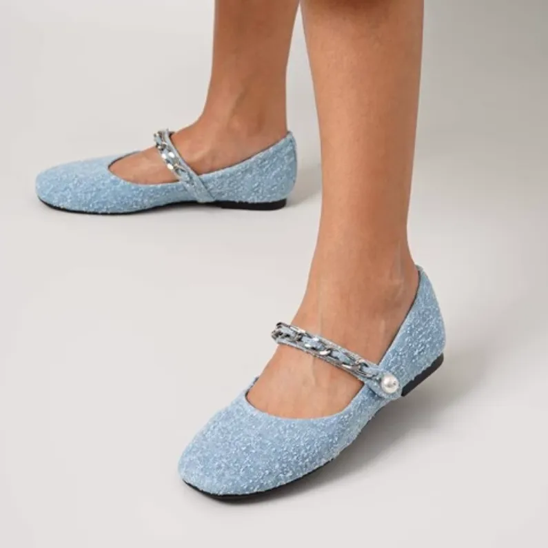 STEVE MADDEN Flat Mary Jane Shoes 1.3cm Women's Denim Blue-4