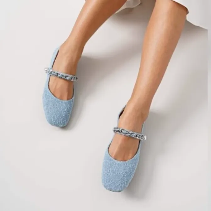 STEVE MADDEN Flat Mary Jane Shoes 1.3cm Women's Denim Blue-5
