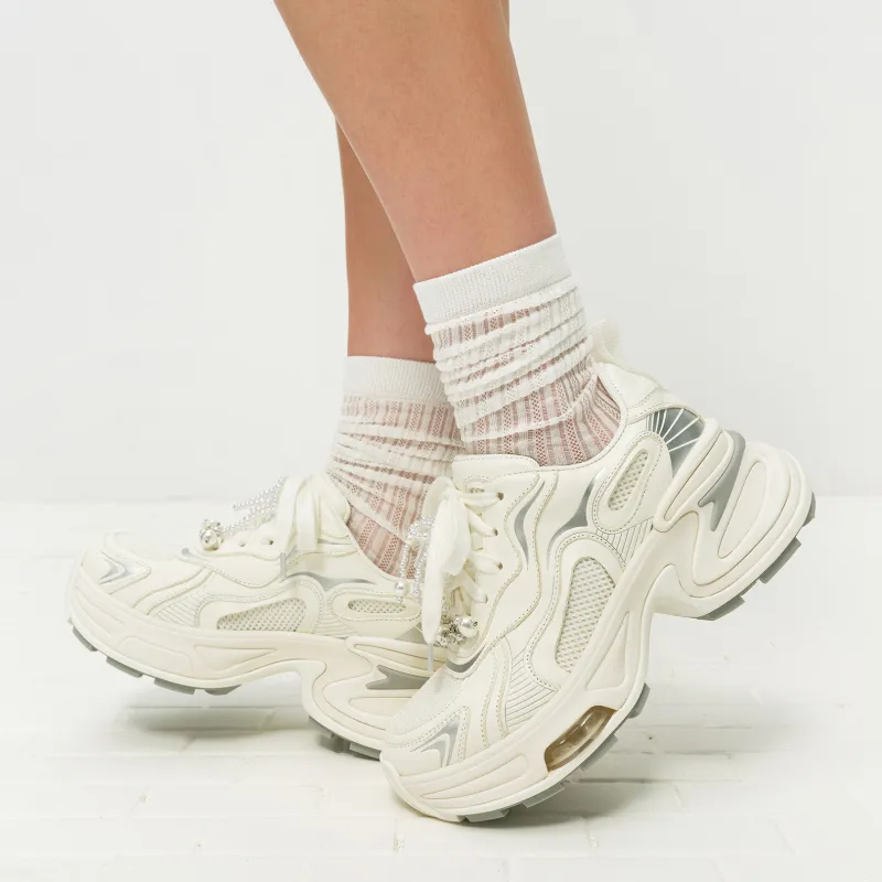 VITTORIO VENTURA Low Top Chunky Sneakers Women's White Silver-3