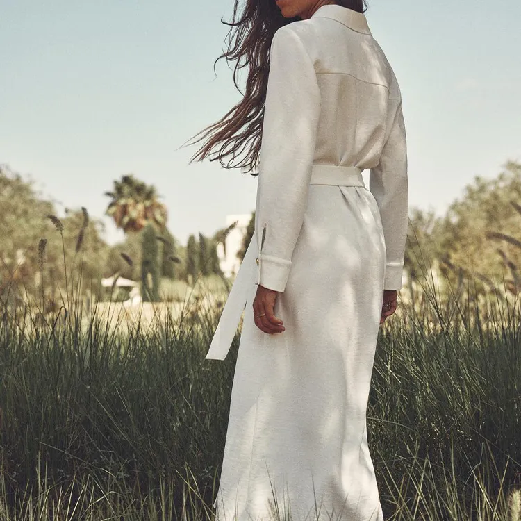 ZARA Long-Sleeved Dresses Women's White-3
