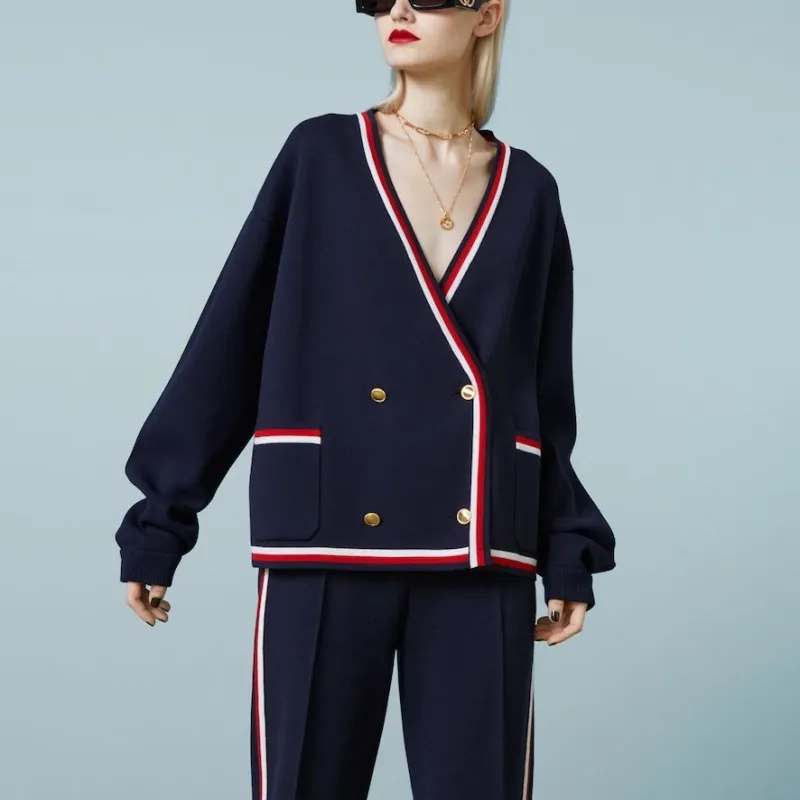 GUCCI Double Breasted Striped Knit Cardigan-2