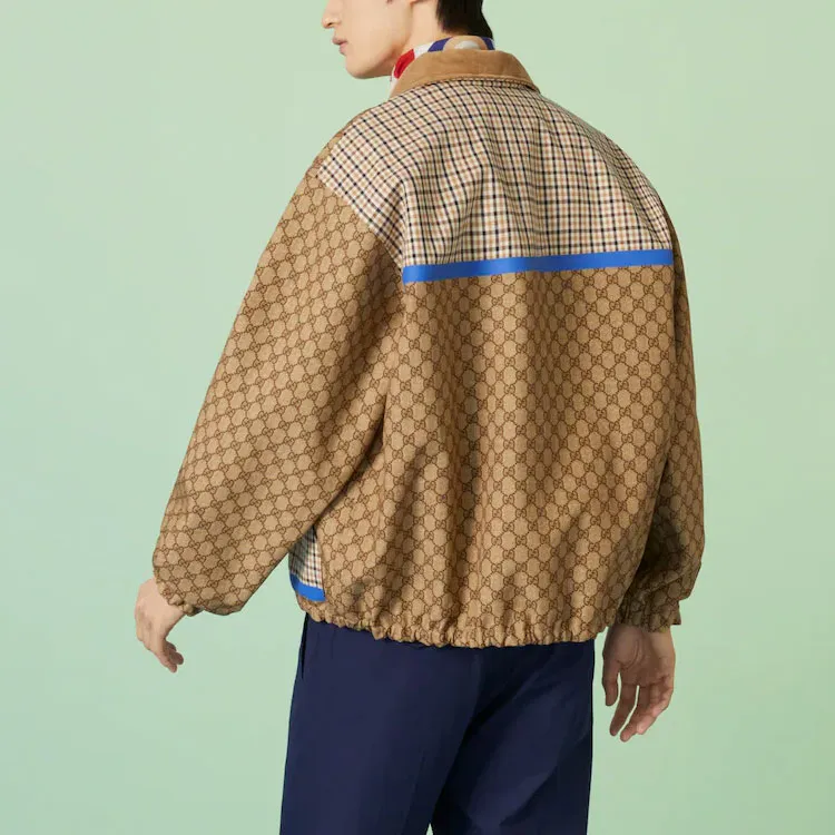 GUCCI Reversible Checked Cotton Jacket Jackets & Coats Men's Brown-4