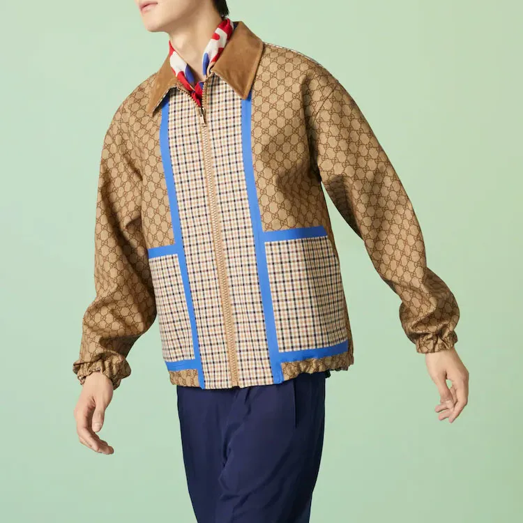 GUCCI Reversible Checked Cotton Jacket Jackets & Coats Men's Brown-3