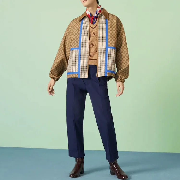 GUCCI Reversible Checked Cotton Jacket Jackets & Coats Men's Brown-2