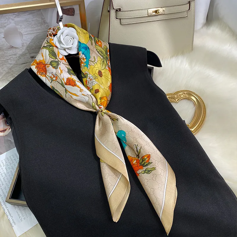 MITHAOL KUSC 100% Mulberry Silk Silk Scarves Women's Luxury Gold-1