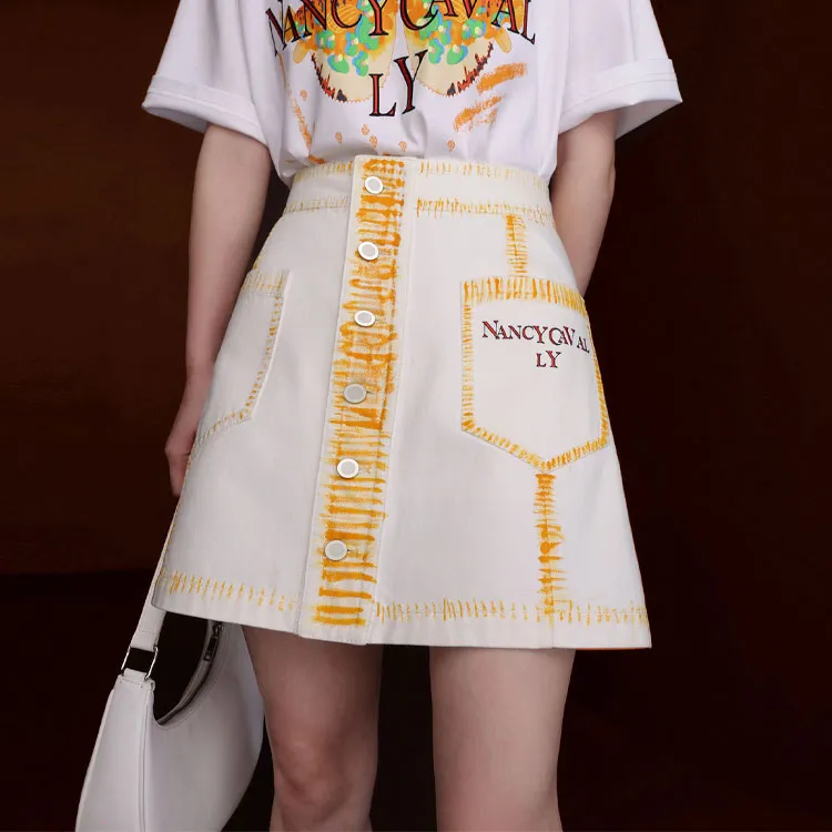 NancyCavally Denim Short Skirts Women's White-1