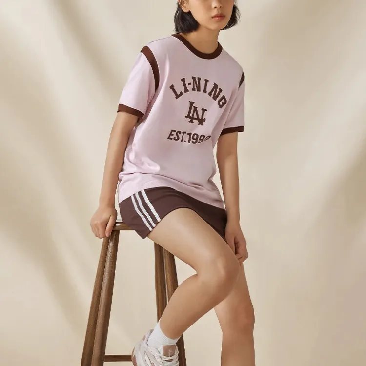 LiNing Sports Fashion Collection Drop Shoulder Sleeve T Shirt Women's Soft Sand Pink-3