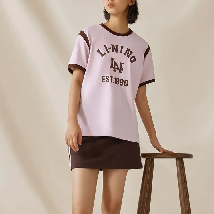 LiNing Sports Fashion Collection Drop Shoulder Sleeve T Shirt Women's Soft Sand Pink-2