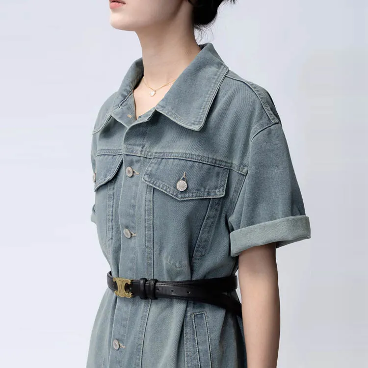 Gui'er Short-Sleeved Dresses Women's Vintage Blue-4