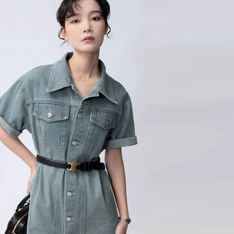 Gui'er Short-Sleeved Dresses Women's Vintage Blue-8