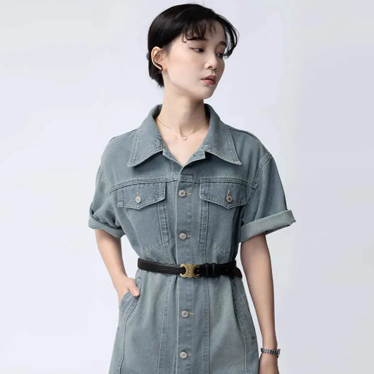 Gui'er Short-Sleeved Dresses Women's Vintage Blue-1