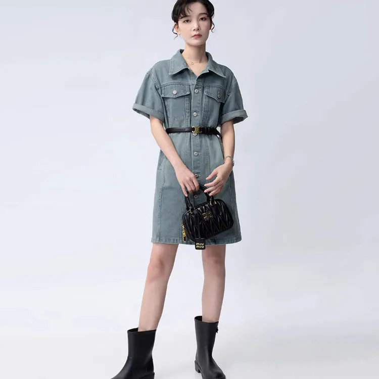 Gui'er Short-Sleeved Dresses Women's Vintage Blue-5
