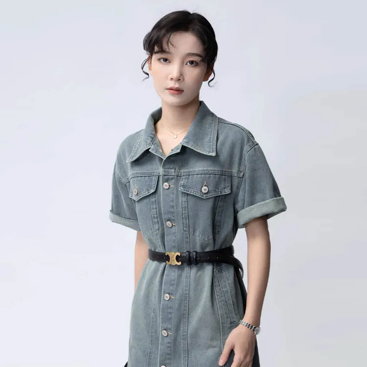 Gui'er Short-Sleeved Dresses Women's Vintage Blue-7