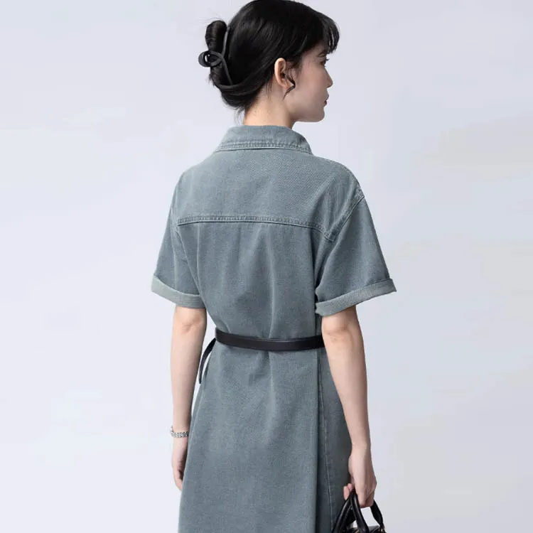 Gui'er Short-Sleeved Dresses Women's Vintage Blue-6