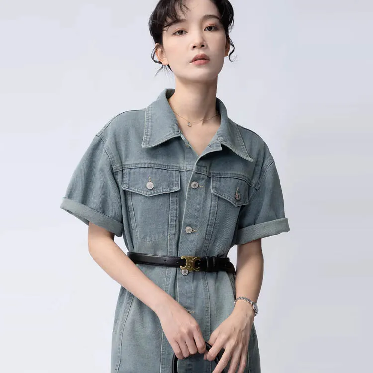 Gui'er Short-Sleeved Dresses Women's Vintage Blue-3