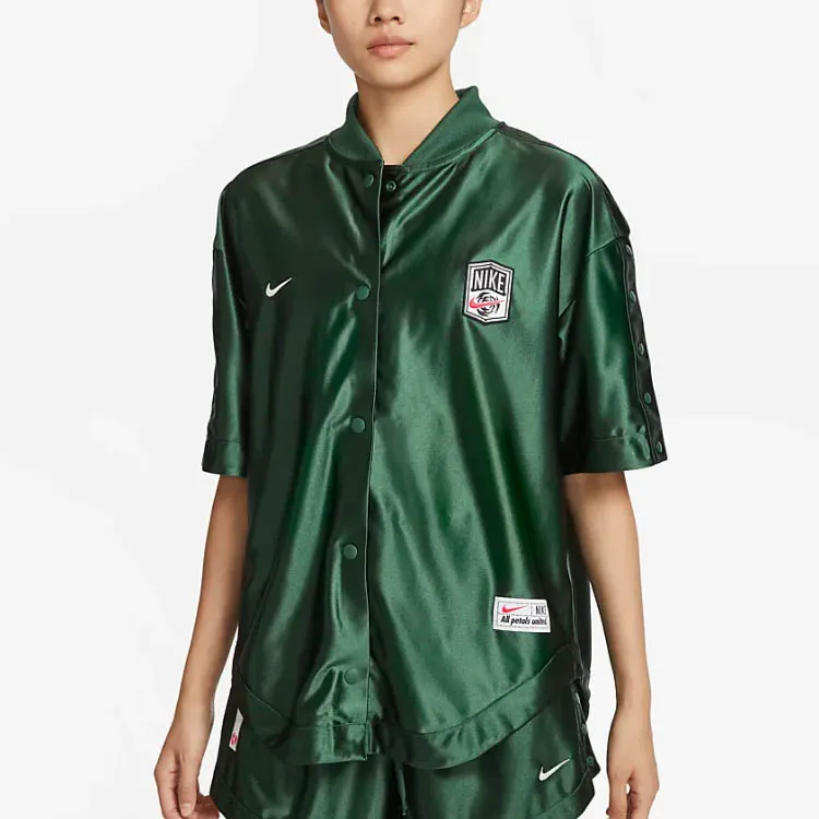 Nike Sportswear Women's Baseball Collar Short-Sleeve Shirt Green-3