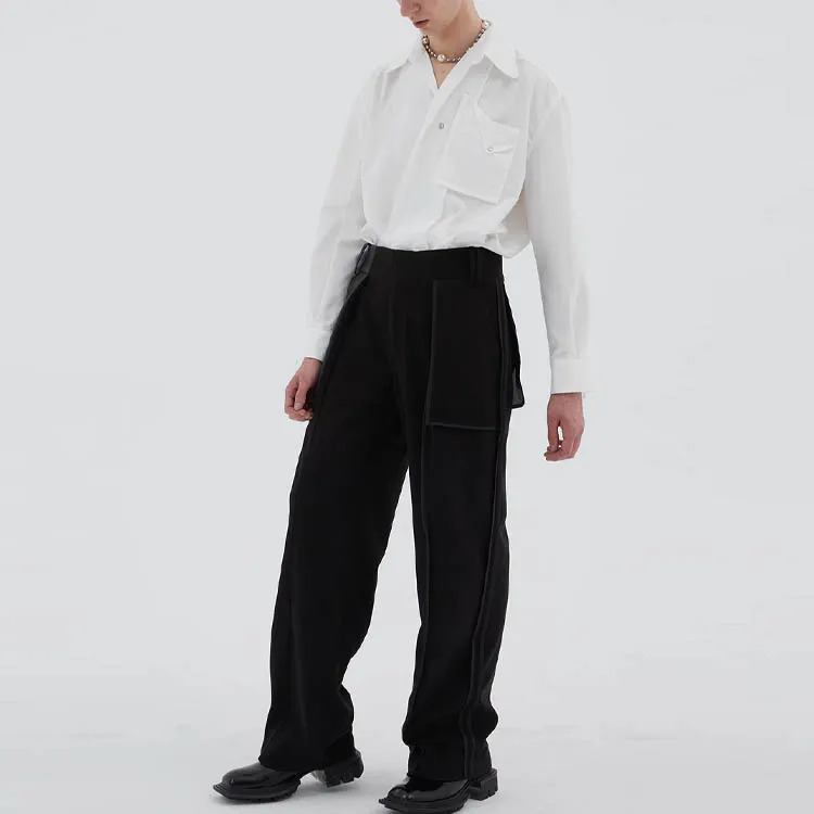 TIWILLTANG Casual Pants Men Mocha Rudder Black-2