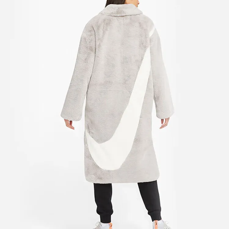 Nike Women's Faux Fur Long Jacket Asia Sizing Light Bone-6