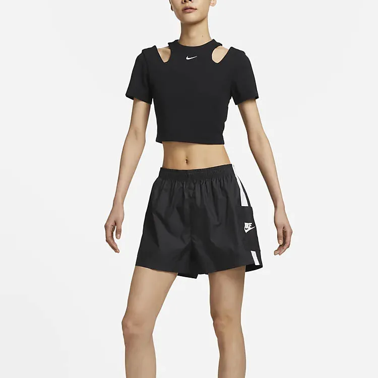 Nike Women'ss Logo Print Woven Shorts Black-6