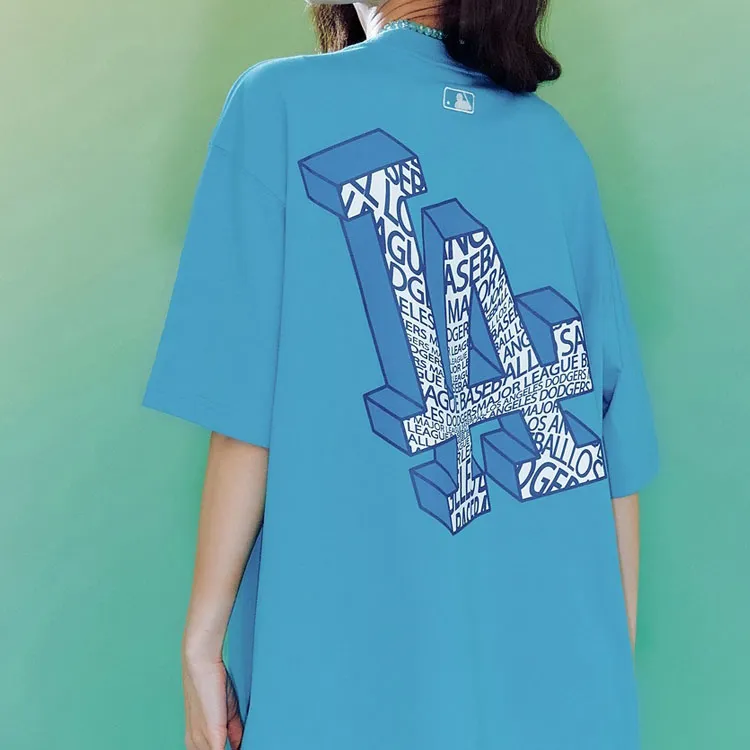 MLB SS23 Drop Shoulder Sleeve T Shirt Unisex Light Blue-4