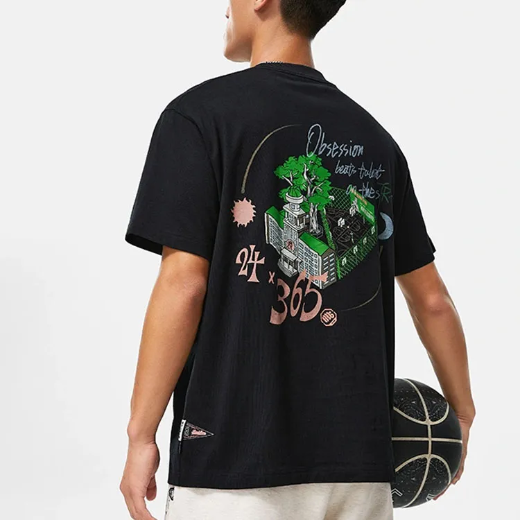 LiNing Badfive Drop Shoulder Sleeve T Shirt Unisex Black-3