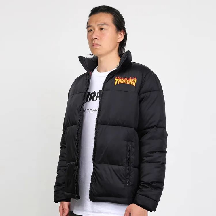 Thrasher Puffer Jackets Unisex Black-5