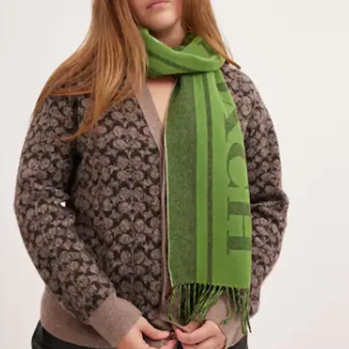 COACH Wool Cashmere Scarf Unisex Green-1