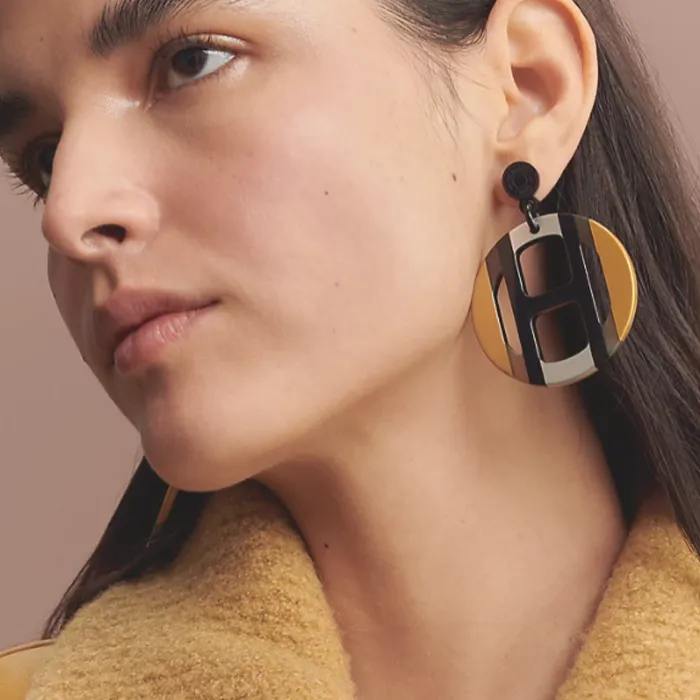HERMES Horn Earrings Women's Brown-1