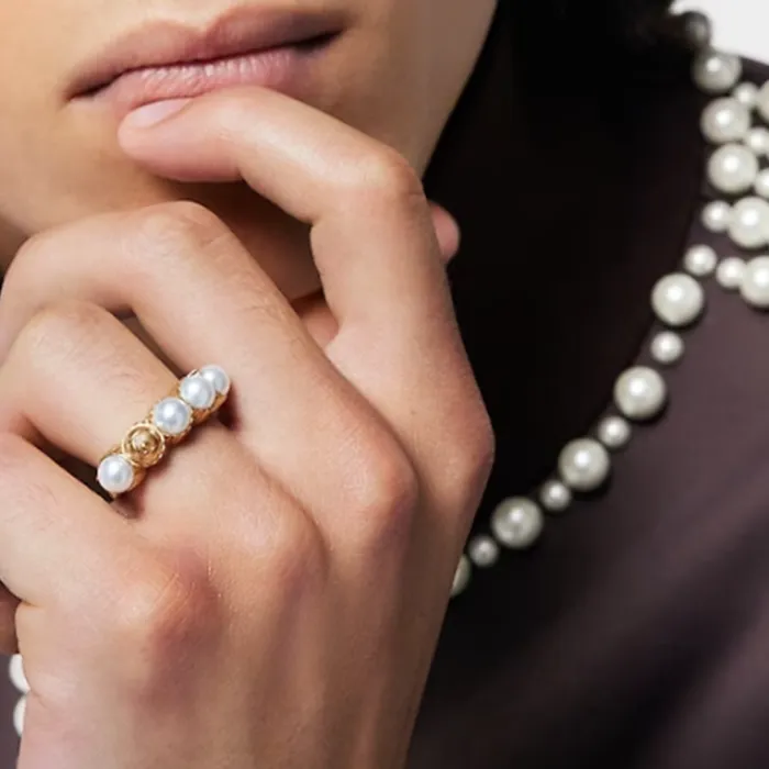 LOUIS VUITTON Brass Glass Rings Unisex Gold-3