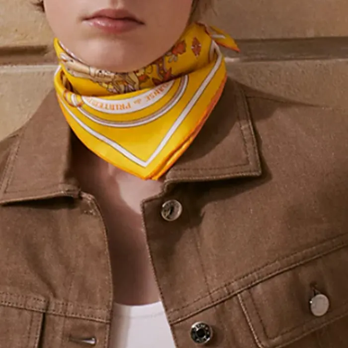 HERMES Silk Scarves Unisex Yellow-1