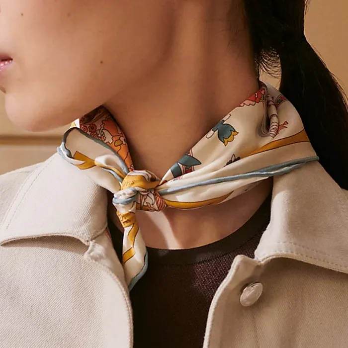 HERMES Silk Scarves Unisex Beige-1
