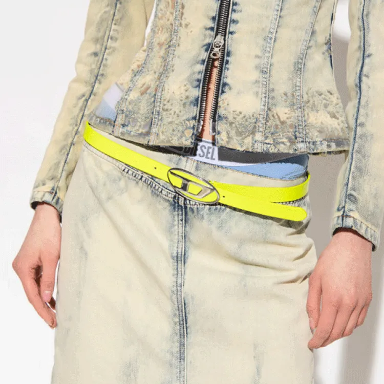 DIESEL Badge Decoration Smooth Buckle Metal Leather Belts Women's Yellow-2