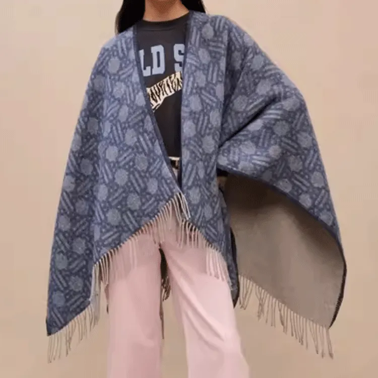Maje Cotton Shawls Unisex Blue Gray-2