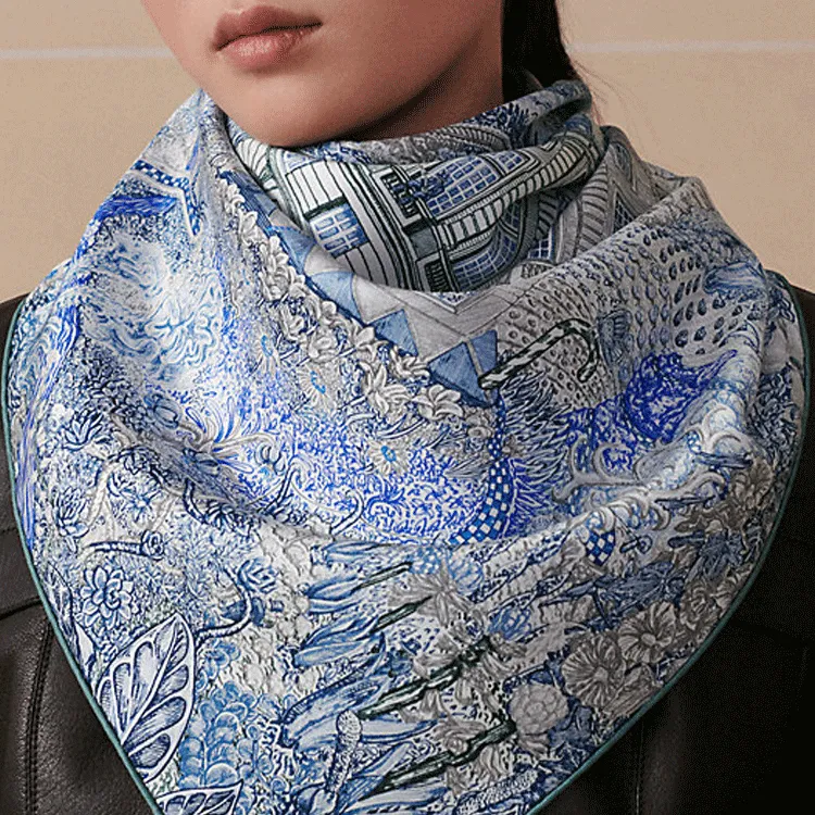 HERMES Silk Silk Scarves Women's Indigo-2