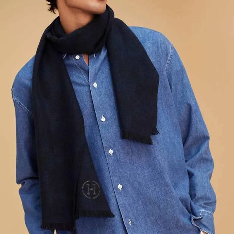 HERMES Knit Scarves Men's Ocean/Black-2
