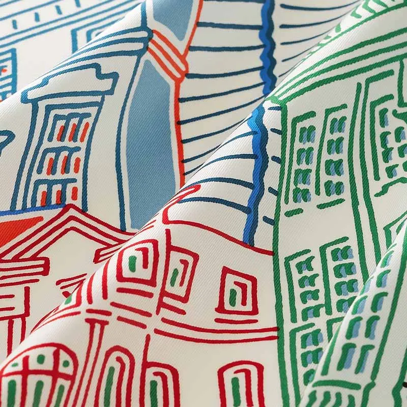 HERMES Silk Scarves Women's Blue Red/Green-1