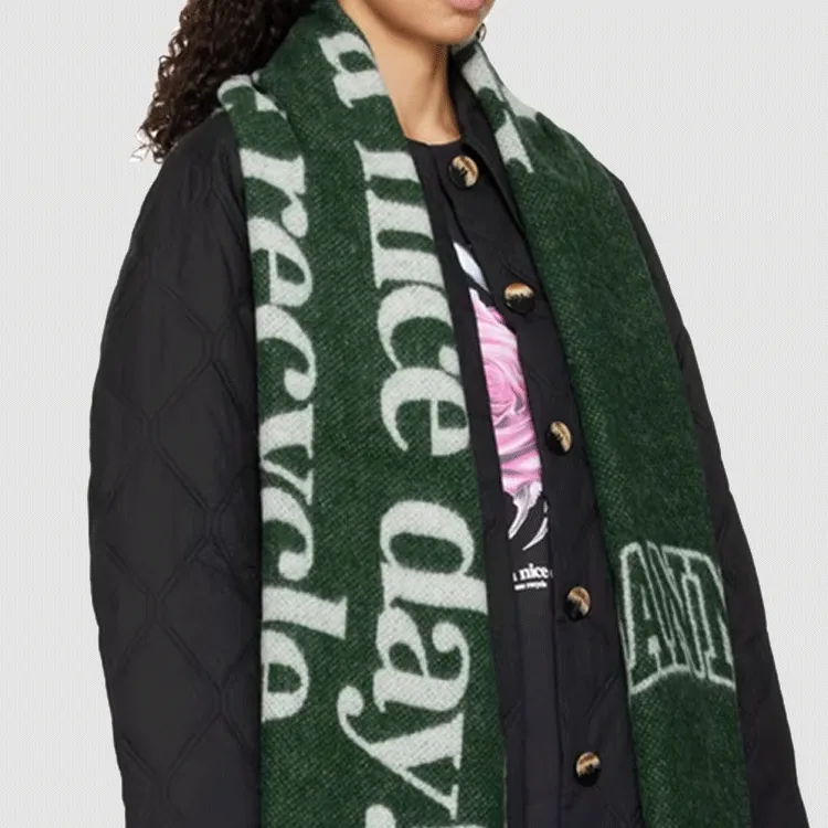 GANNI Recycled Wool Knit Scarves Women's Green-2