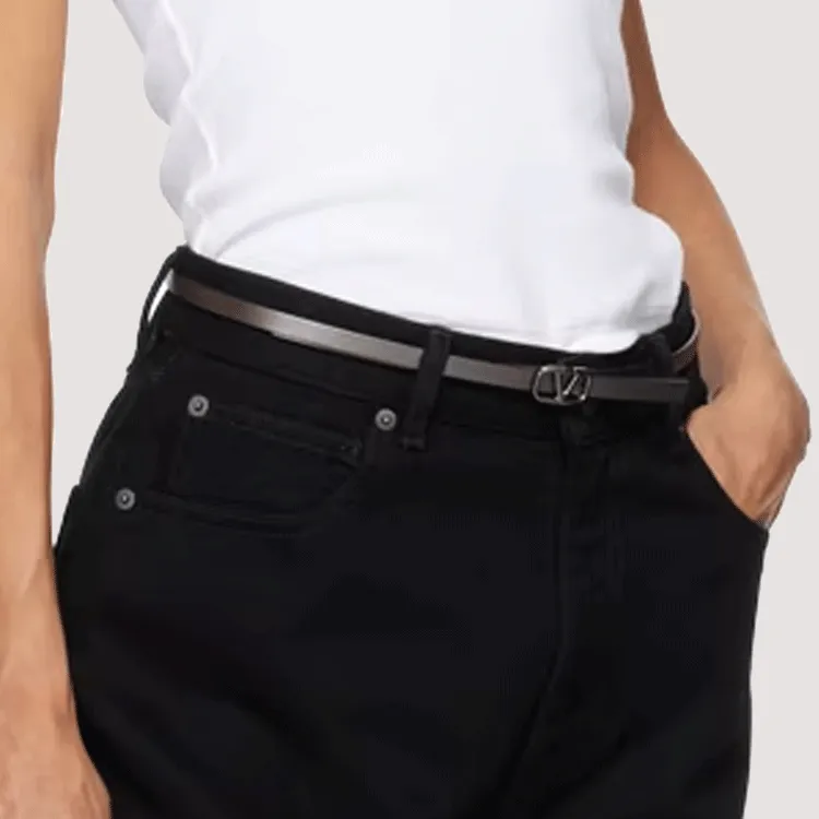 Valentino Calfskin Leather Belts Women's Gray Width: 1.5cm-2