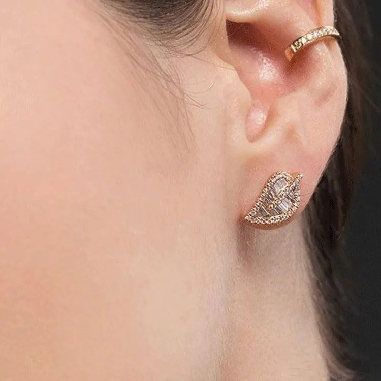 Anita Ko 18K Rose Gold Small Leaf Diamond Stud Earrings-2