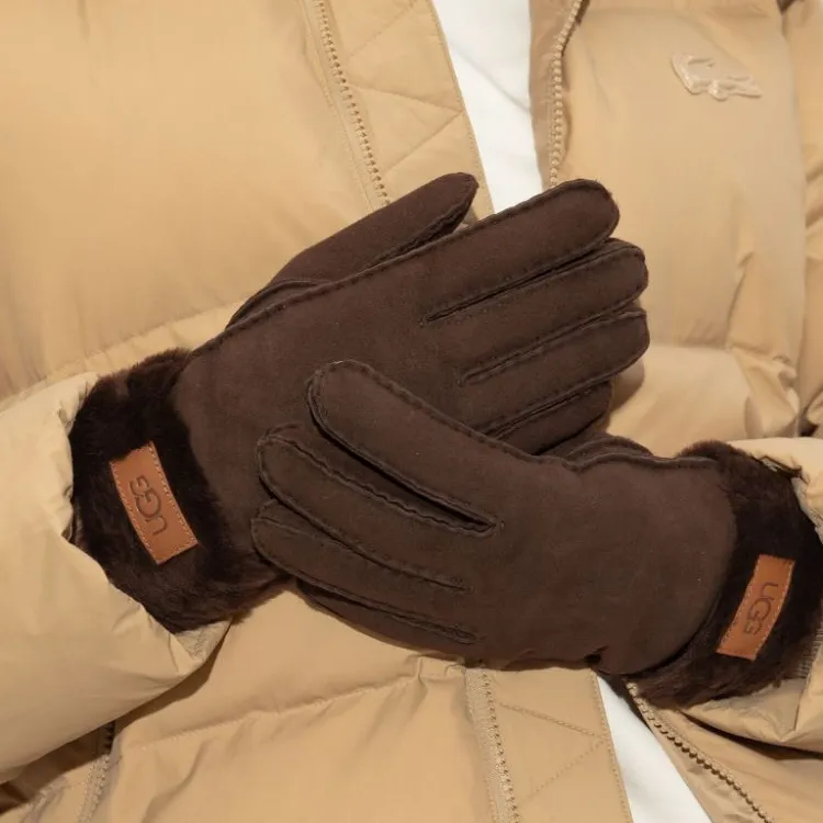 UGG Sheepskin Leather And Fur Gloves Women's Brown-2