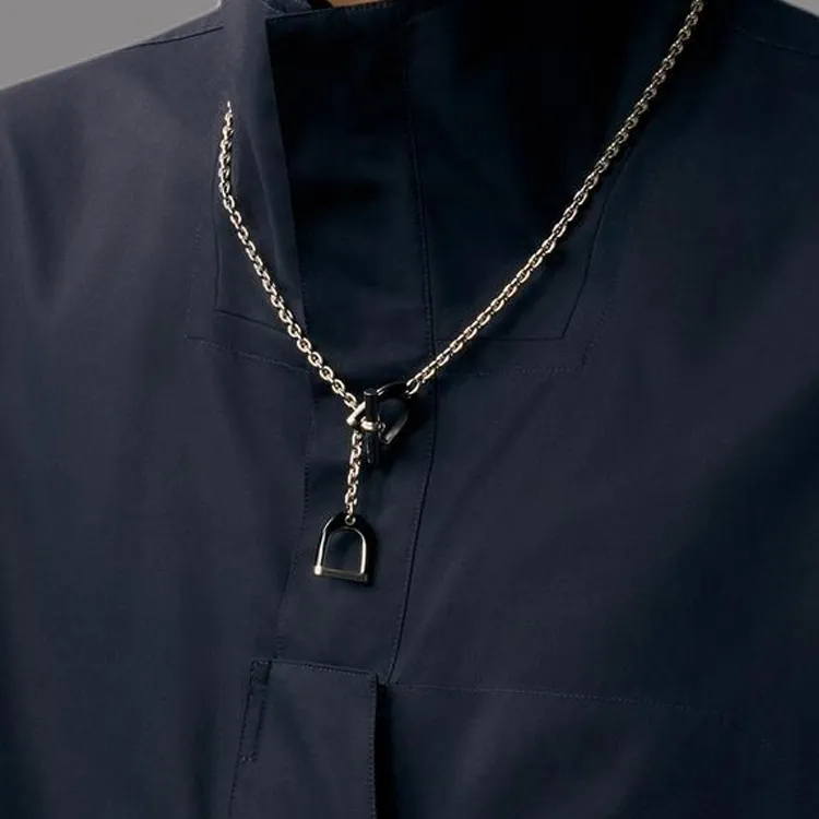 HERMES Enamel Metal Necklaces Men's Black-2