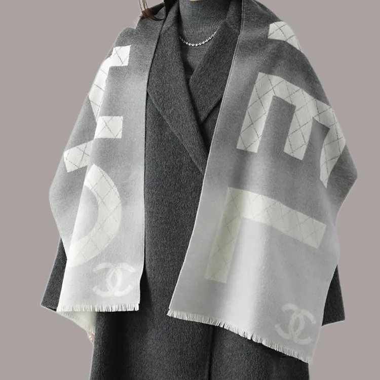 CHANEL Cashmere Shawls Women's Gray-2