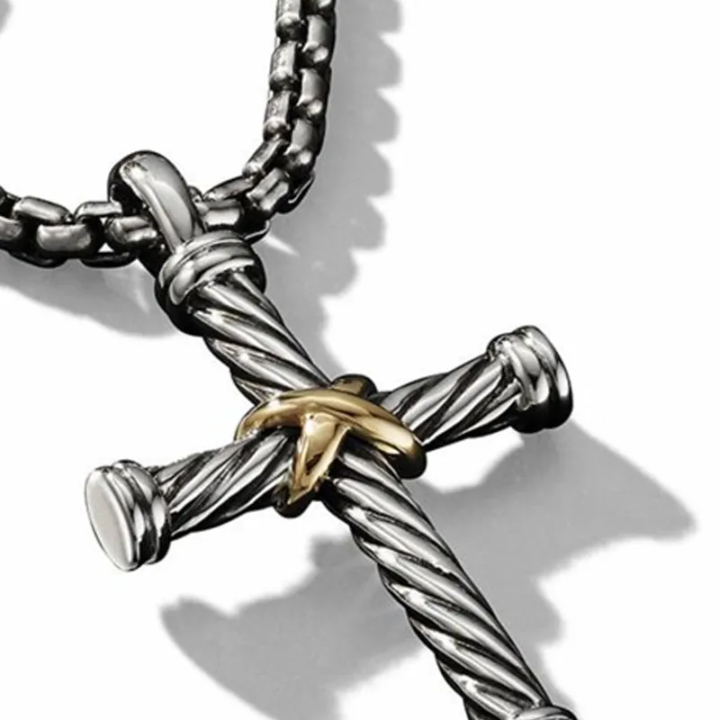 David Yurman 18kt Yellow Gold And Sterling Silver Cable Cross Pendant-2